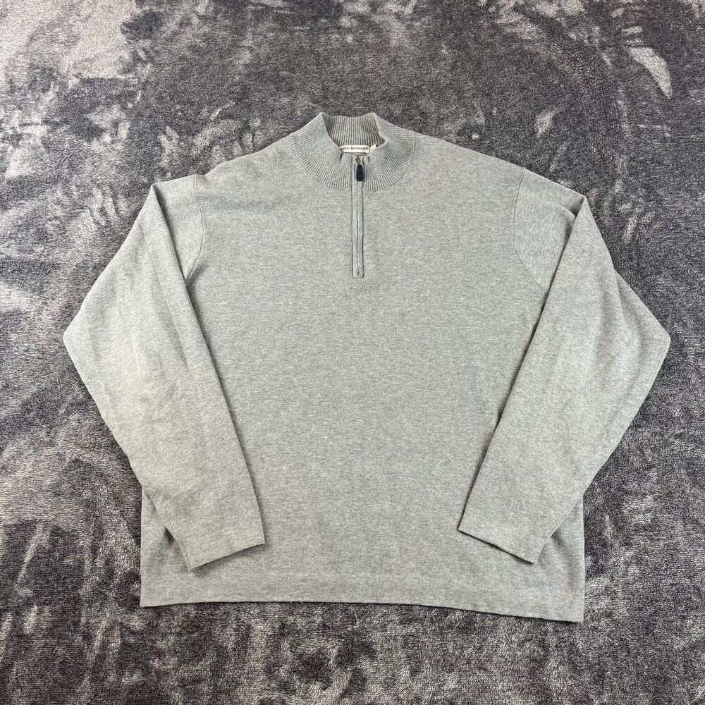 Peter Millar Crown Sport 1/4 Zip Mock Neck Men's XL Gray Pullover Cotton Blend